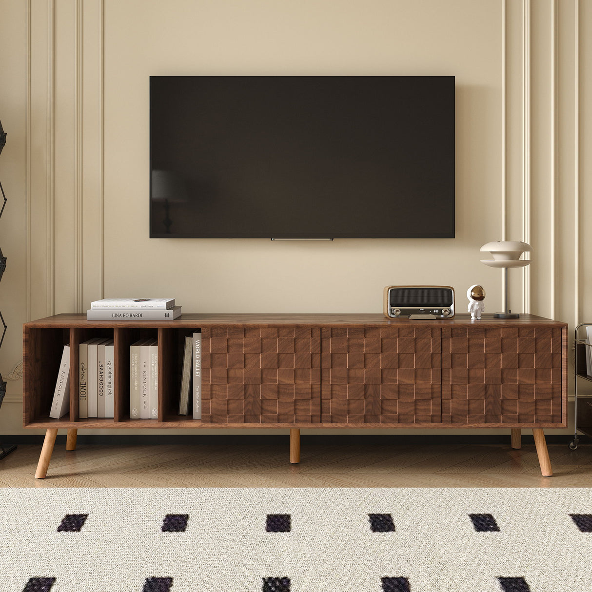 TV Stand, Cabinet For Living Room, Fits TVs Up To 80" - Walnut