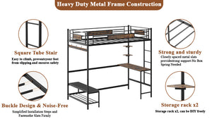 Twin Size Loft Bed Frame with Storage