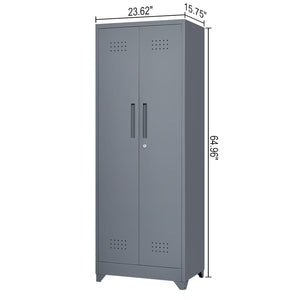 Heavy Duty Storage Cabinet With Locking Doors, Hanging Rod & Shelves, Broom Closet - Gray
