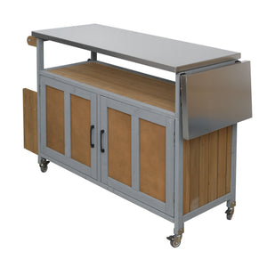 Foldable Outdoor Kitchen Island With Lockable Wheels, Storage Cabinet And Towel Rack For Patio