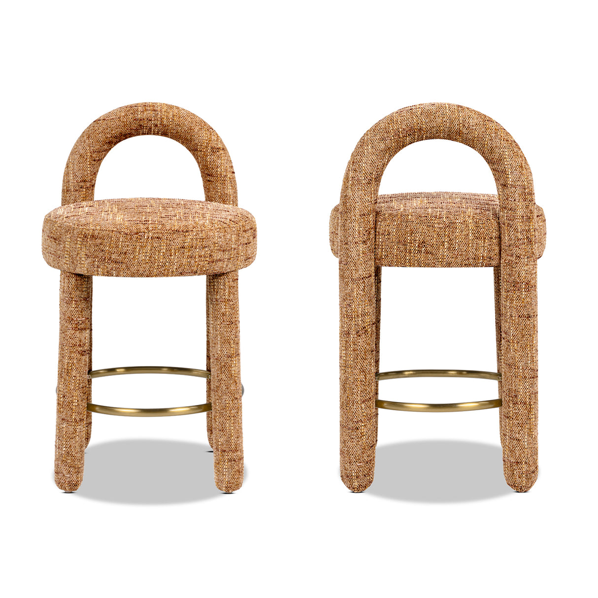 Penny Round Arched Fully Upholstered Counter Stool, Set of 2, Golden