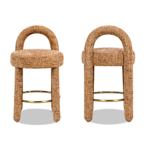 Penny Round Arched Fully Upholstered Counter Stool, Set of 2, Golden