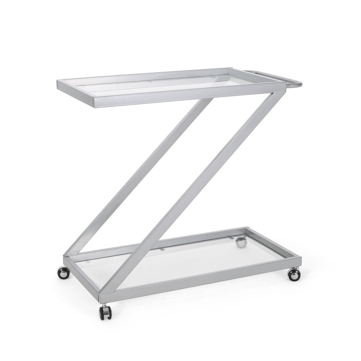 Modern Z Shaped Bar Cart With Tempered Glass Shelves - Silver - Best Buy Furniture
