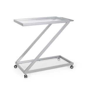 Modern Z Shaped Bar Cart With Tempered Glass Shelves - Silver - Best Buy Furniture