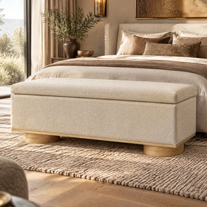 Modern 50" Oatmeal Upholstered Storage Bench