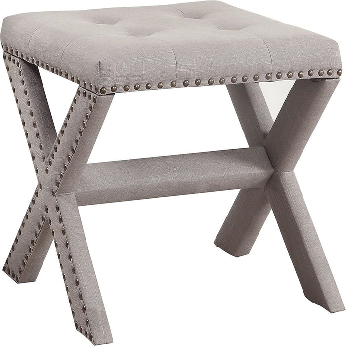 Upholstered Accent Bench with Nailhead Trim and Tufted Seat - Gray, Dark Gray, Black, Blue