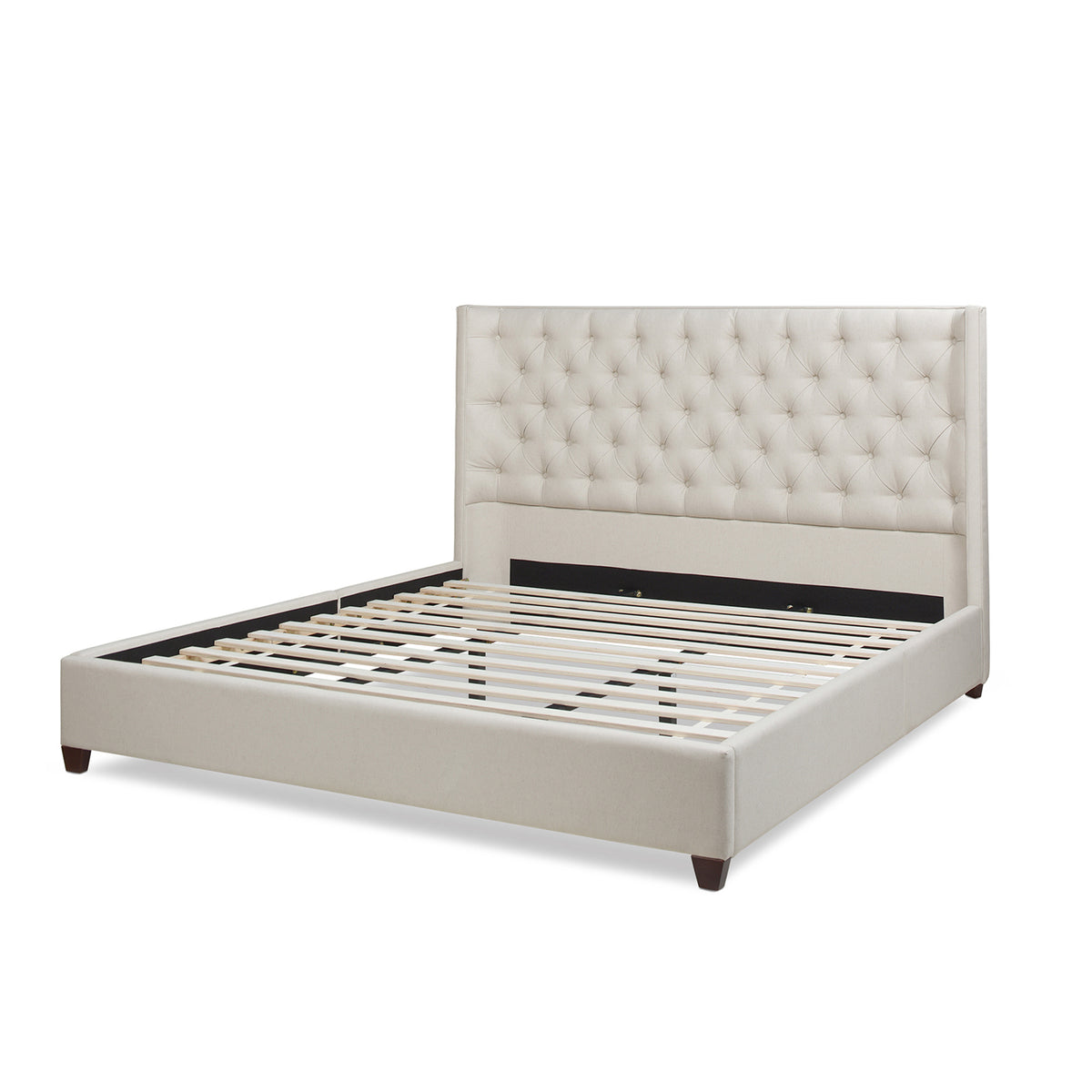 Manhattan Shelter King Platform Bed Frame, Light Beige Linen