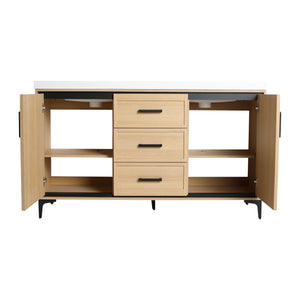 Original 60" Freestanding Bathroom Vanity With Double Resin Sink Plywood Soft Closing Doors & Drawers - Oak