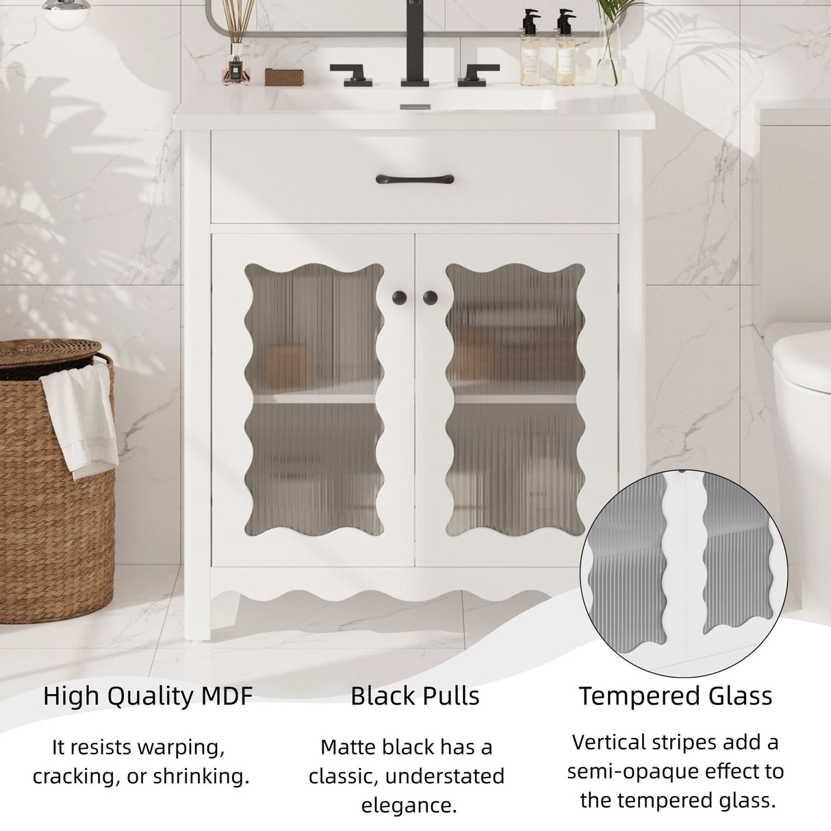 Modern Bathroom Vanity With Tempered Glass Doors
