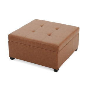 Faux Leather Tufted Storage Ottoman