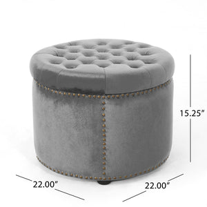 Elegant Round Ottoman Footstool With Studded Rim - Best Buy Furniture