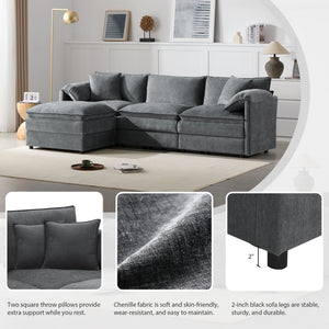 Modular Sectional With Deep And Wide Seat, Cloud Couch Set With Double Cushions Sofa With Movable Ottoman