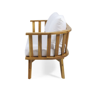 Outdoor Wooden Loveseat with Cushions - White/Teak