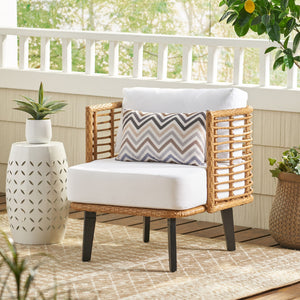 Outdoor Wicker Club Chair With Water Resistant Cushion - Brown - Best Buy Furniture