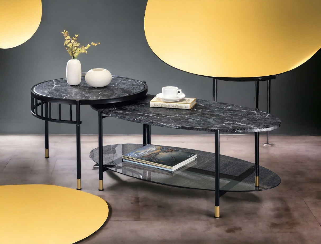 Silas - Engineered Stone Top Nesting Table - Black - Best Buy Furniture