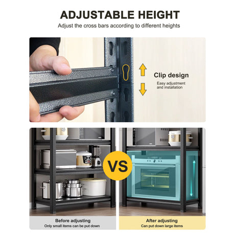4-Tier Height-Adjustable Storage Rack, Vertical Organizer, Assembly Required - Black