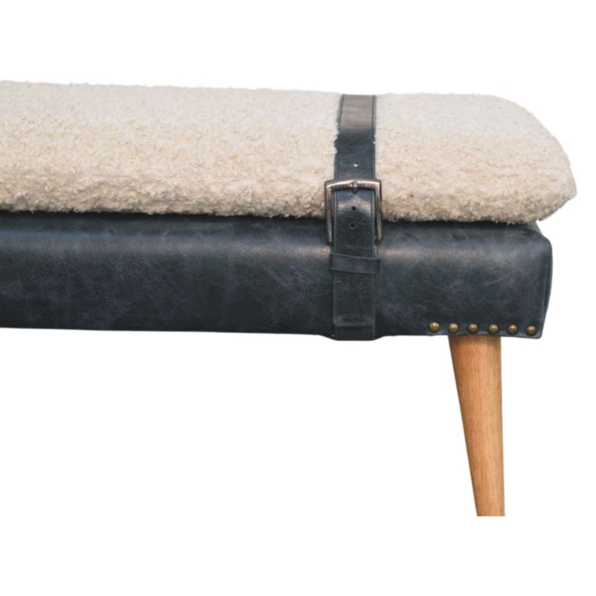 Boucle x Leather Upholstered Bench, Nordic Legs