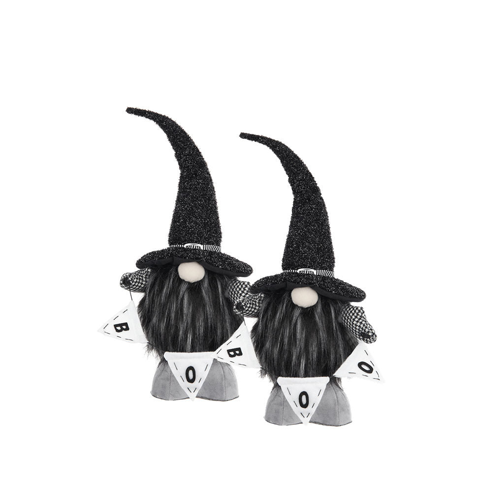 Set of 2 Black Fabric Gnomes with 'Boo' Banner