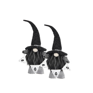 Set of 2 Black Fabric Gnomes with 'Boo' Banner