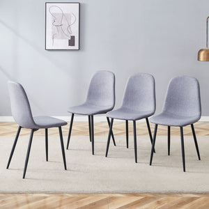 Luxury Simple Chair Linen Cotton High Resilience Dining Chair With Black Metal Legs (Set of 4) - Light Gray
