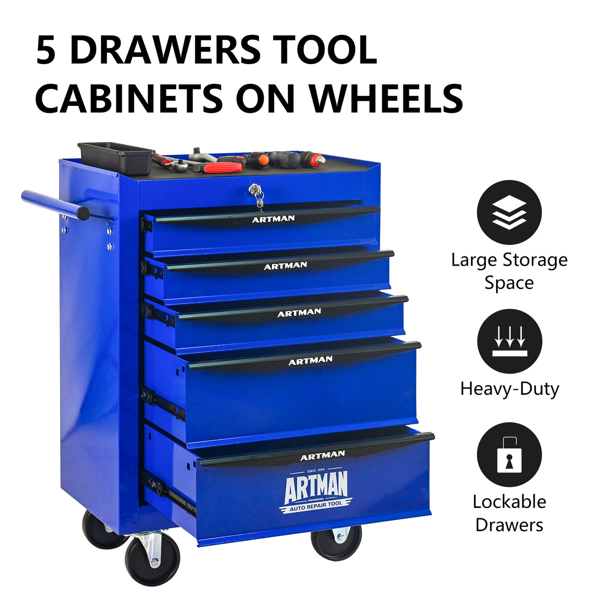 5-Drawer Rolling Metal Tool Chest - Purple