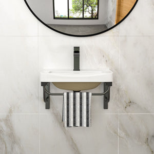 Wall Mounted Rectangular Bathroom Sink With 304 Stainless Steel Towel Bar & Overflow - White