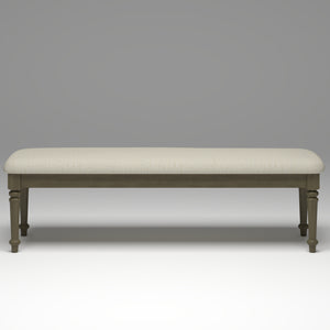Farmhouse Upholstered Bed Bench, 59.8-Inch, Beige Linen with Rubberwood Legs