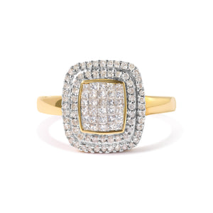 10K Yellow Gold 1/2 cttw Round and Princess Diamond Composite Head and Halo Ring (H-I Color, SI1-SI2 Clarity) - Ring Size 7
