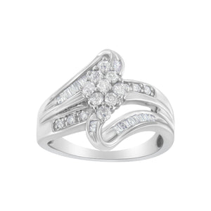 10K White Gold 1/2 cttw Diamond Cluster Ring (H-I Clarity, I2-I3 Color) - Size 6