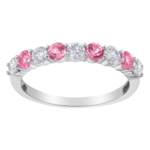 10KT White Gold 1/2 cttw Diamond and 3MM Created Blue Sapphire Gemstone Band Ring (H-I, I1-I2) - Size 7