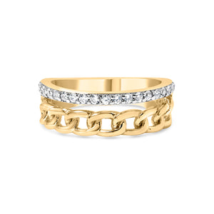 10K Yellow Gold 1/5 Cttw Diamond Cuban Link Ring Band (I-J Color, I2-I3 Clarity) - Size 7
