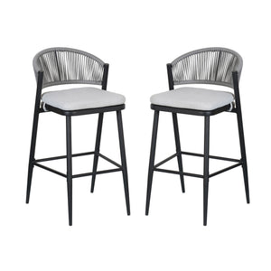 Outdoor Bar Height Metal Frame Counter Stools With Scallop Shaped Backrest & Water Resistant Cushions