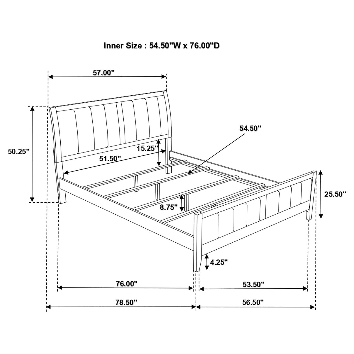 Full Panel Bed With Tufted Headboard Frame - Brown