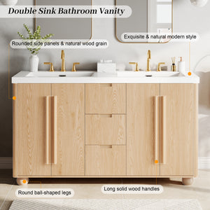 58.3" Bathroom Vanity Cabinet With 3 Drawers & 4 Doors