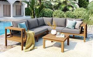 4 Pieces Outdoor Acacia Wood Sofa Set with Coffee Table