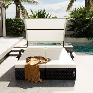 U_STYLE Outdoor Steel Frame Sun Lounger with Adjustable Backrest