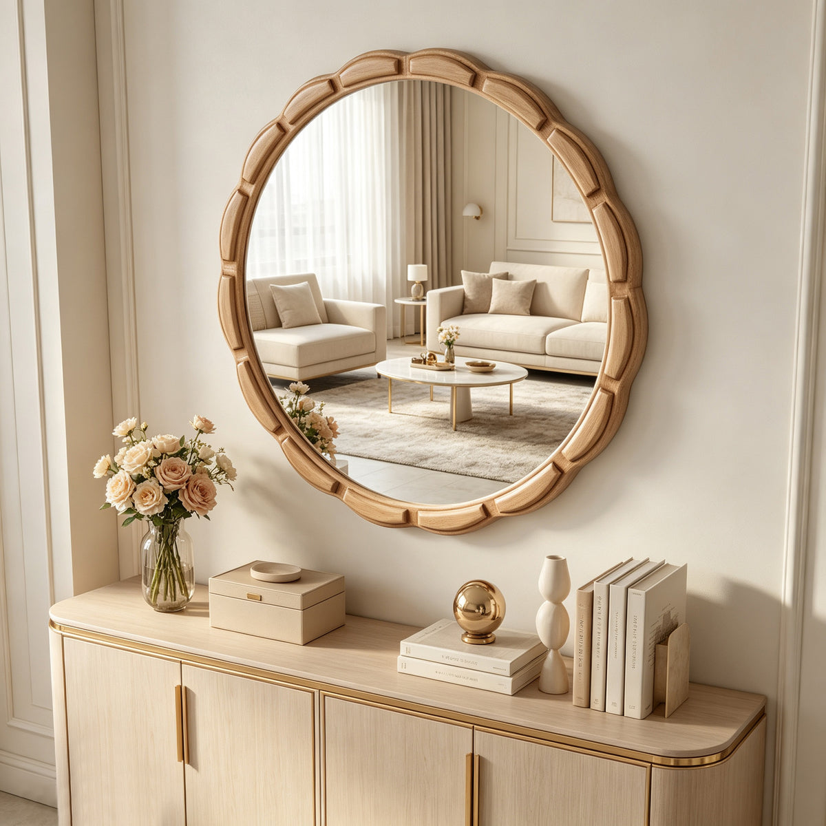 Round Solid Wood Wall Mirror - 31.5" Rustic Farmhouse