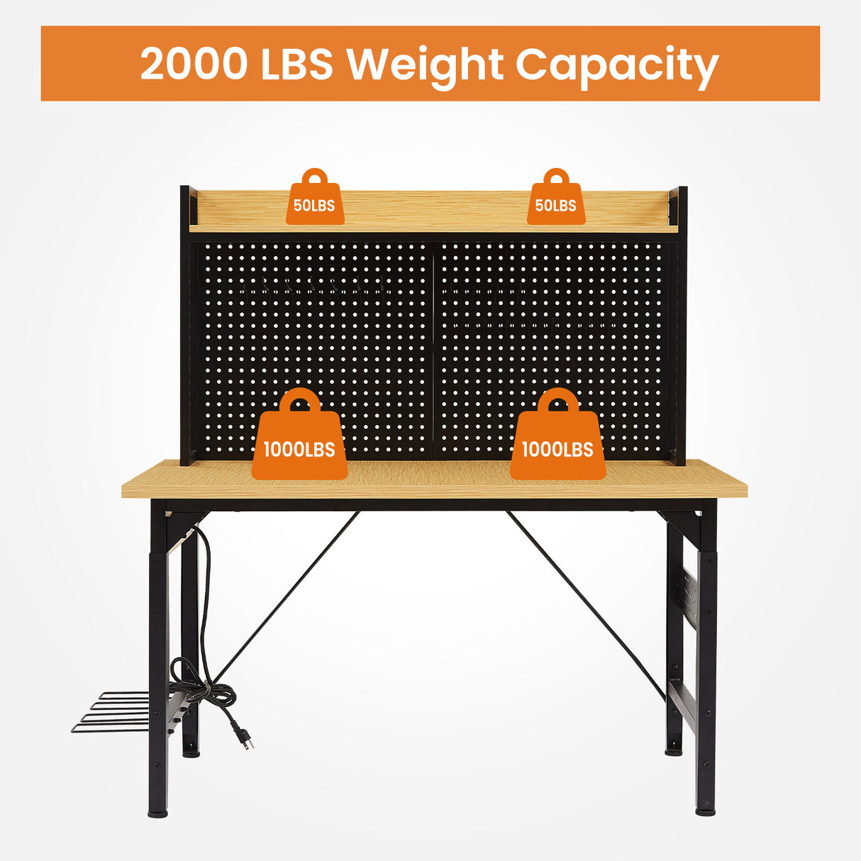48" Adjustable Workbench with Pegboard