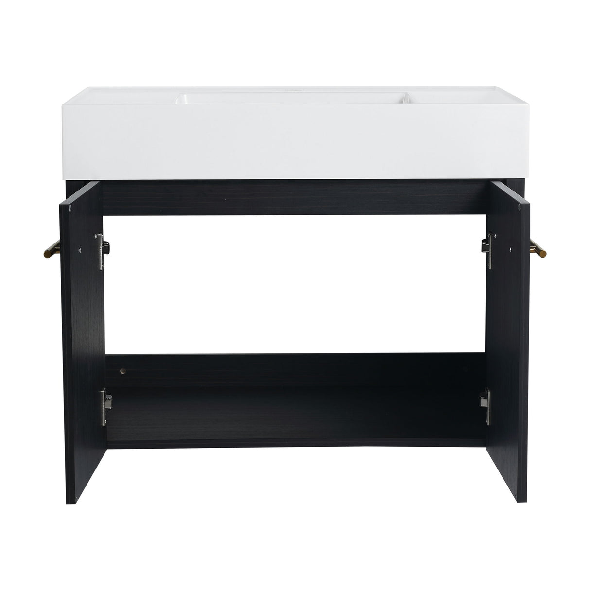 Modern Wall Mounted Bathroom Vanity With Thick Edge Resin Sink And Storage Rack