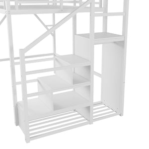 Full Size Loft Bed with Stairs and Storage Shelves