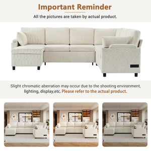 U-Shaped Sectional Sleeper Sofa With Ample Storage Space, 2 Cup Holders And Charging Ports For Living Room
