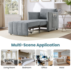 Upholstered Convertible Sleeper Sofa With 5 Position Backrest, Side Pockets, Storage