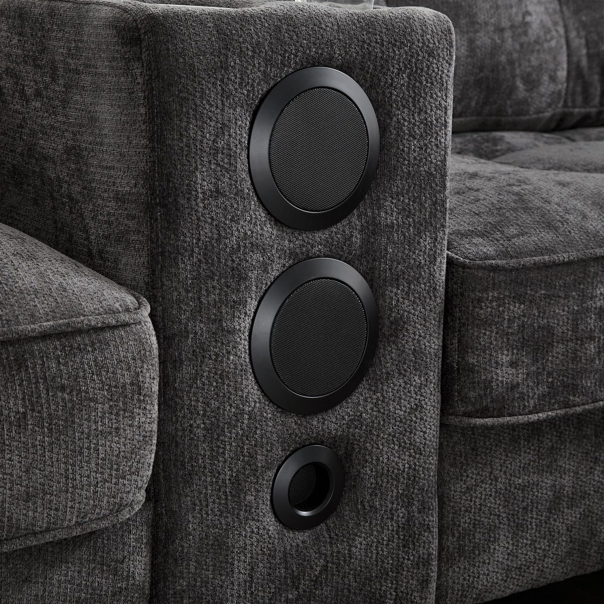 Modern Sectional Sofa U-Shaped With Movable Ottomans, tooth Speakers, LED Lights And Modular Storage