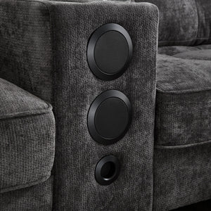 Modern Sectional Sofa U-Shaped With Movable Ottomans, tooth Speakers, LED Lights And Modular Storage