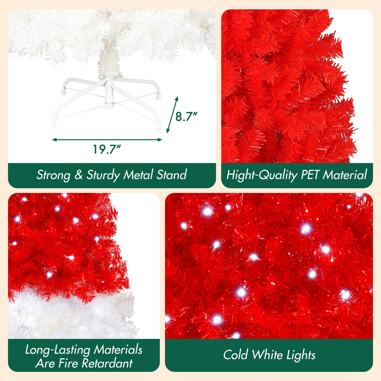 6FT Artificial Christmas Tree with LED Light, Santa's Hat Shape
