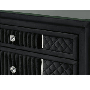 1 Piece Nightstand Upholstery Textured Look Luxurious Feel Drawer Fronts Crystal Style Knobs - Black