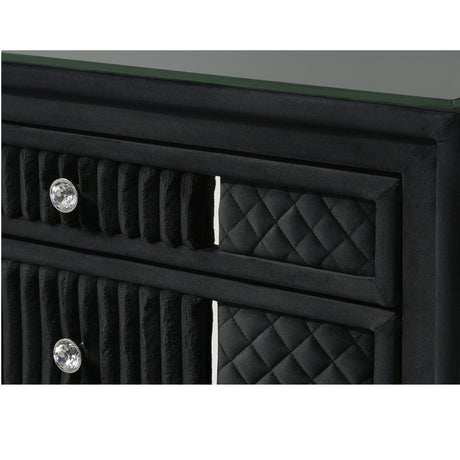 1 Piece Nightstand Upholstery Textured Look Luxurious Feel Drawer Fronts Crystal Style Knobs - Black