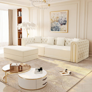 3-In-1 Convertible Sleeper Sofa With Movable Ottoman For Living Room