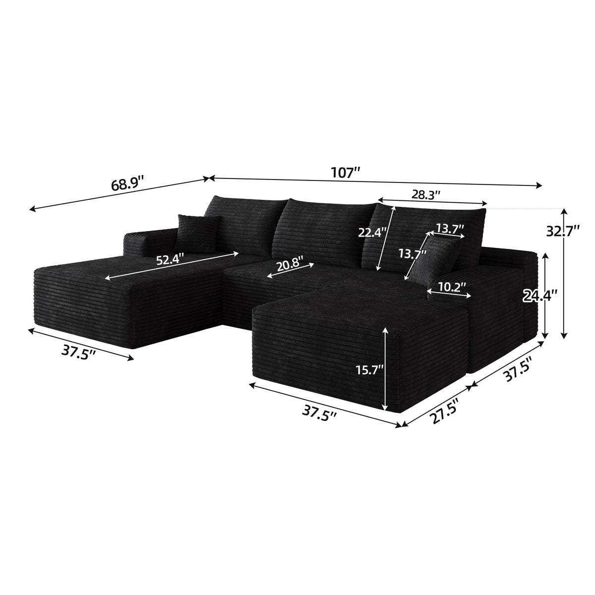 107"Cloud Sectional Sofa with 1 Ottoman - view 5