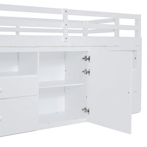 Loft Bed With 4 Drawers, Underneath Cabinet And Shelves